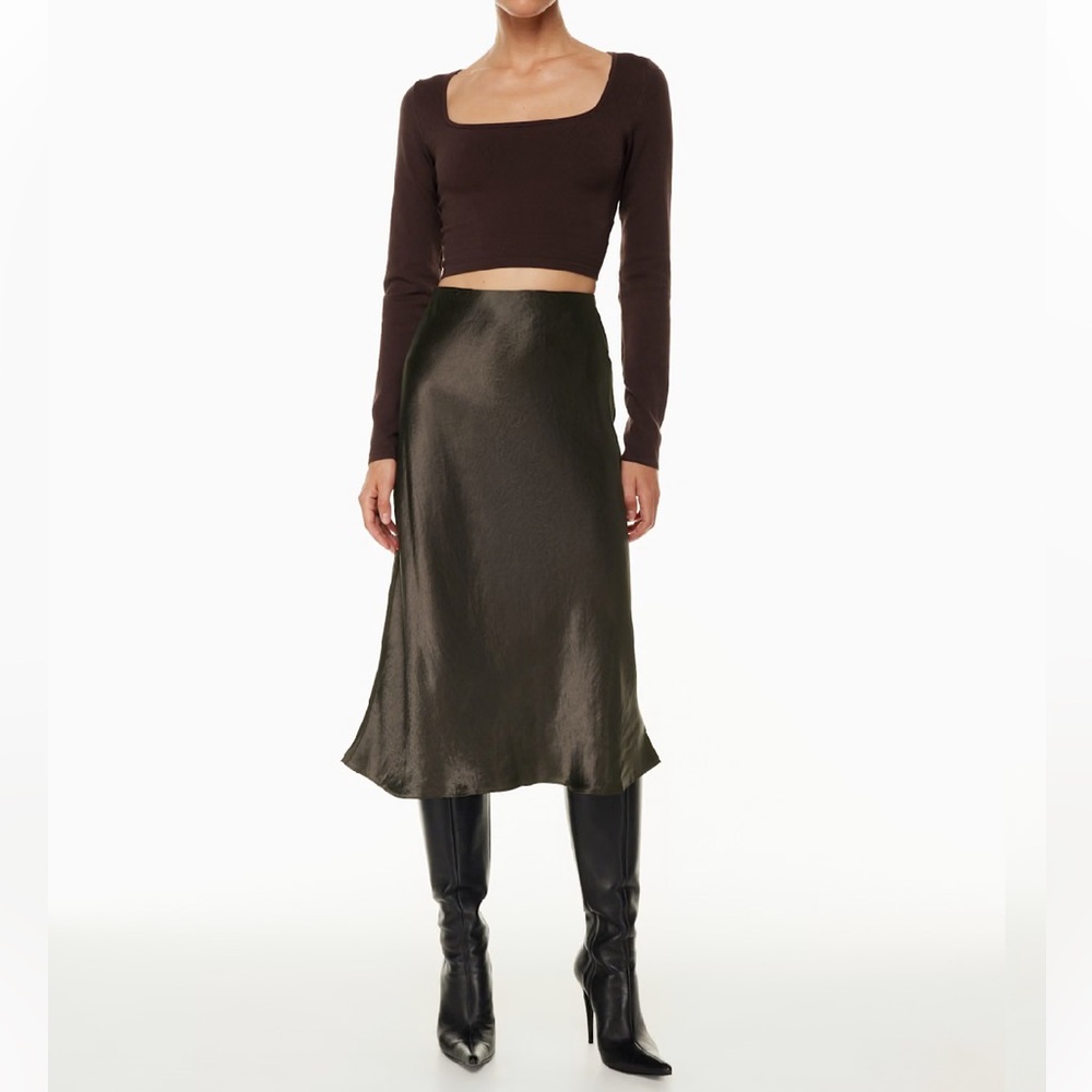Aritzia Slip Satin Brown Midi Skirt